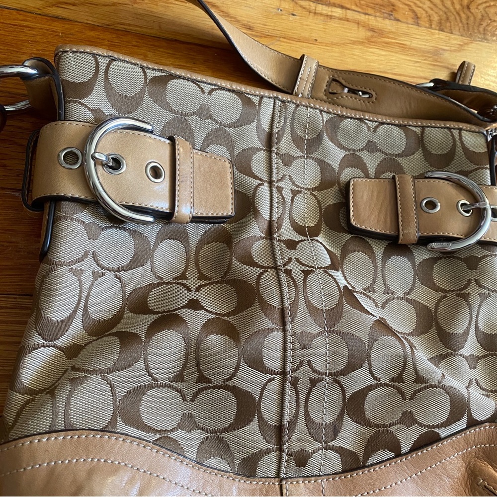 Coach Shoulder Bag 3574 Signature X Leather Beige